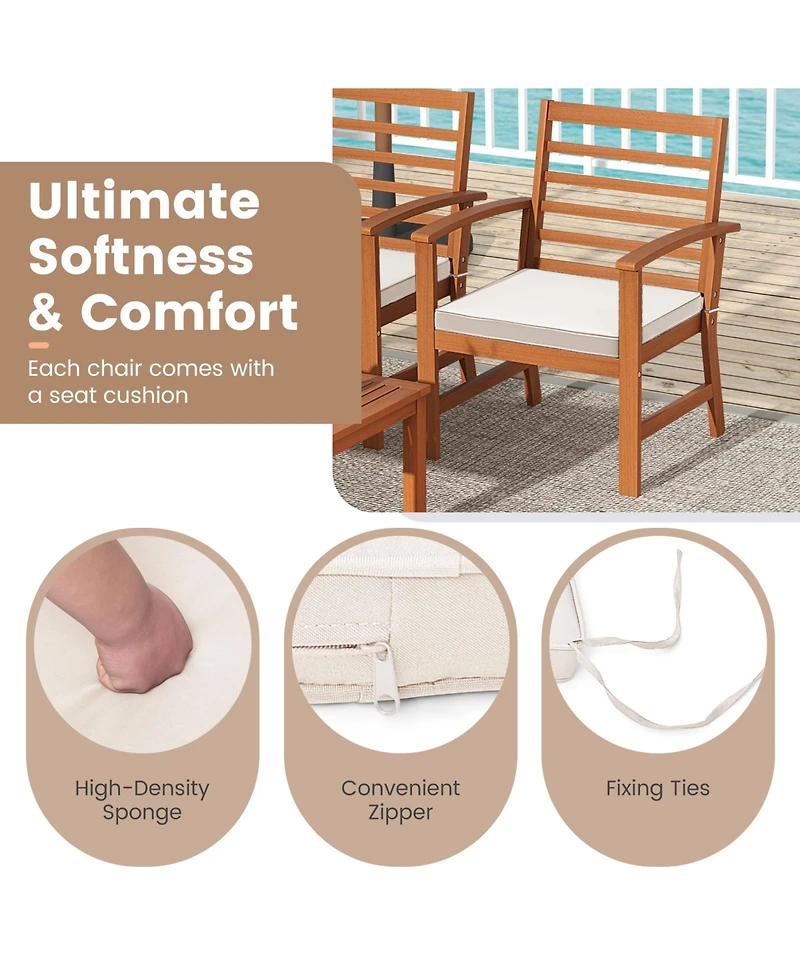 Gymax 4PCS Outdoor Furniture Set w/ Soft Seat Cushions Stable Acacia Wood Frame