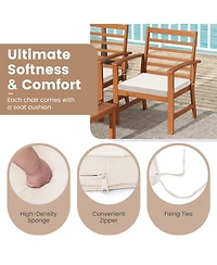 Gymax 4PCS Outdoor Furniture Set w/ Soft Seat Cushions Stable Acacia Wood Frame
