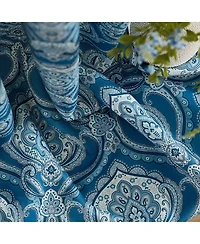 Hlc.me Messina Paisley Damask Patterned Back Tab Rod Pocket Curtains - Light Blocking Darkening Window Panels, Set of 2 (Blue, 52 W x 96 L)