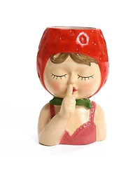 LuxenHome Lady Strawberries Ceramic 8.7-Inch Tall Sculpture Vase