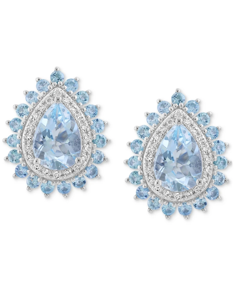 Effy Aquamarine (1-3/8 ct. t.w.), Blue Topaz (5/8 ct. t.w.) & Diamond (5/8 ct. t.w.) Stud Earrings in 14k White Gold