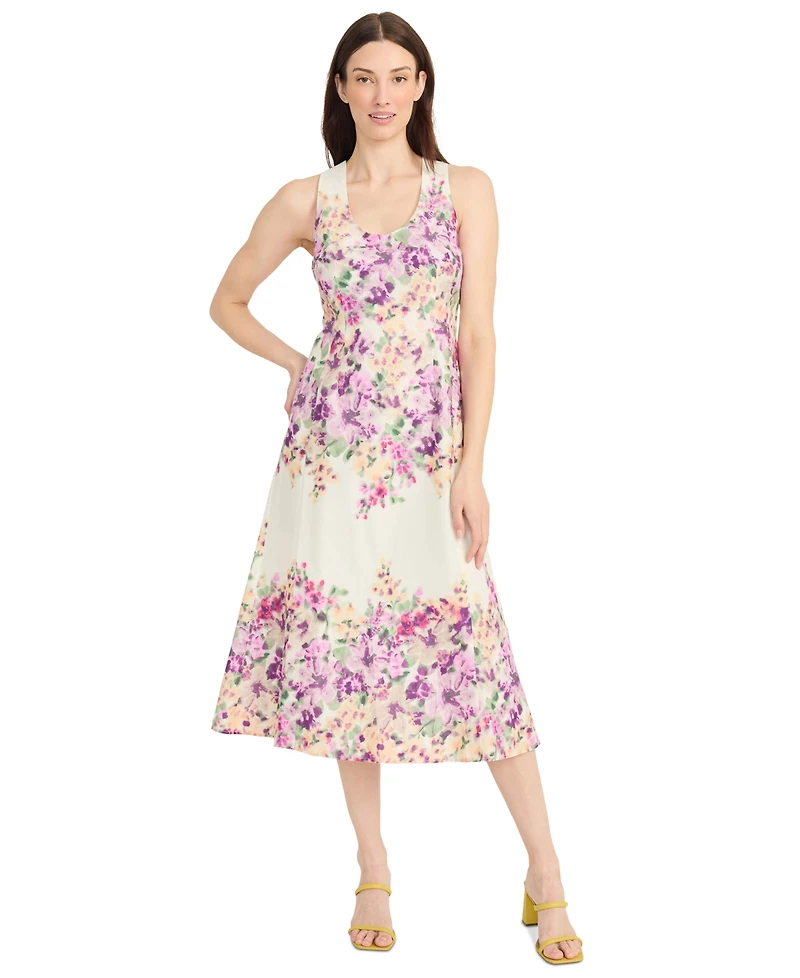 Maggy London Women's Floral-Print Cotton Midi Dress