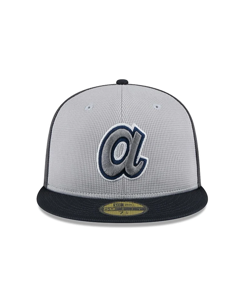 New Era Men's Gray/Navy Atlanta Braves 2025 Batting Practice 59FIFTY Fitted Hat