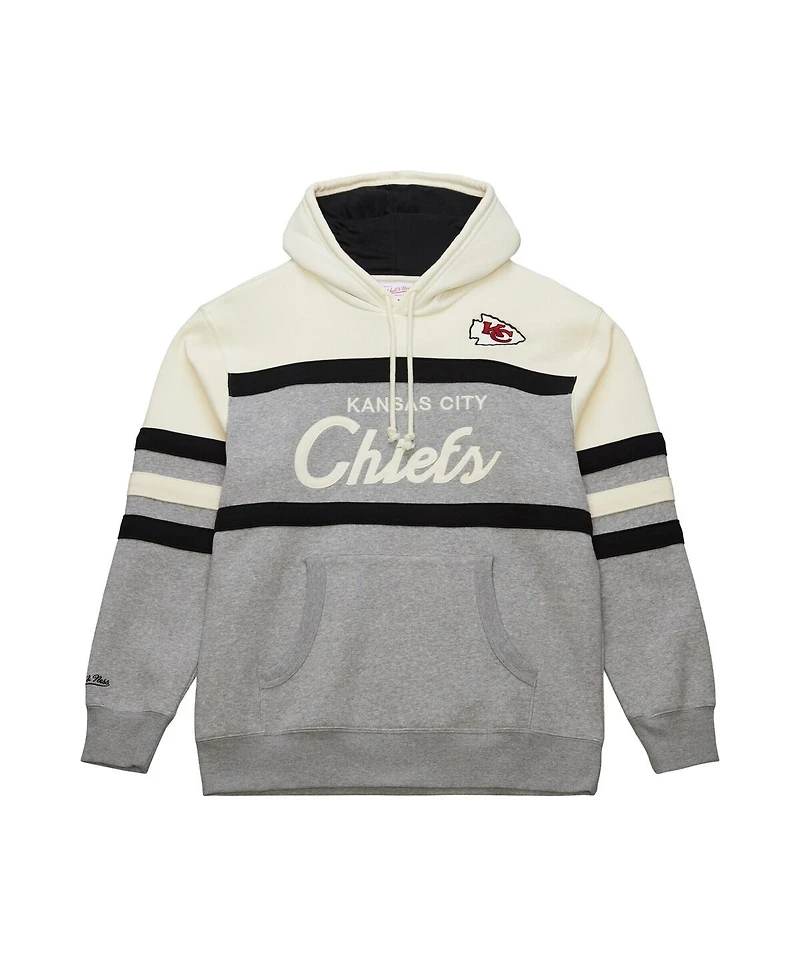 Mitchell & Ness Men's Heather Gray Kansas City Chiefs Head Coach Vintage Logo Pullover Hoodie