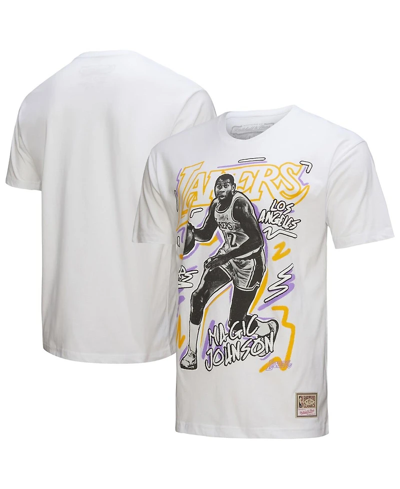 Mitchell & Ness Men's Magic Johnson White Los Angeles Lakers Hardwood Classics Chalked Up T-Shirt