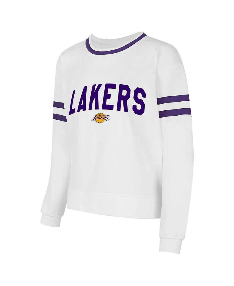 Concepts Sport Women's White Los Angeles Lakers Borough Pullover Sweatshirt