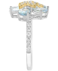 Effy Aquamarine (1-5/8 ct. t.w.) & Diamond (3/8 ct. t.w.) Flower Ring in Sterling Silver & 14k Gold-Plate