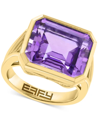 Effy Green Quartz Emerald-Cut Solitaire Ring (10-1/2 ct. t.w.) 14k Gold-Plated Sterling Silver (Available Amethyst)