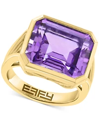 Effy Green Quartz Emerald-Cut Solitaire Ring (10-1/2 ct. t.w.) 14k Gold-Plated Sterling Silver (Available Amethyst)