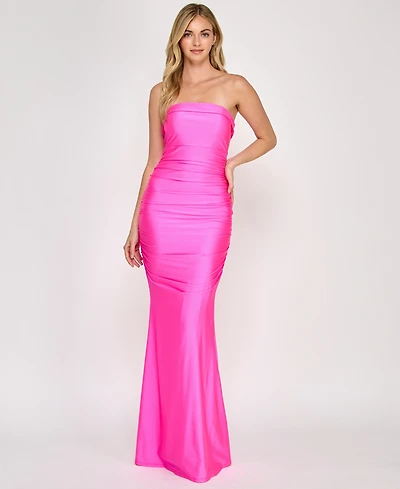Crystal Doll Juniors' Strapless Satin Tube Gown