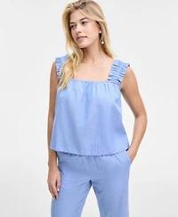 On 34th Womens Ruched Strap Striped Shirting Tank Easy Striped Pull On Pants Exclusively At Macys