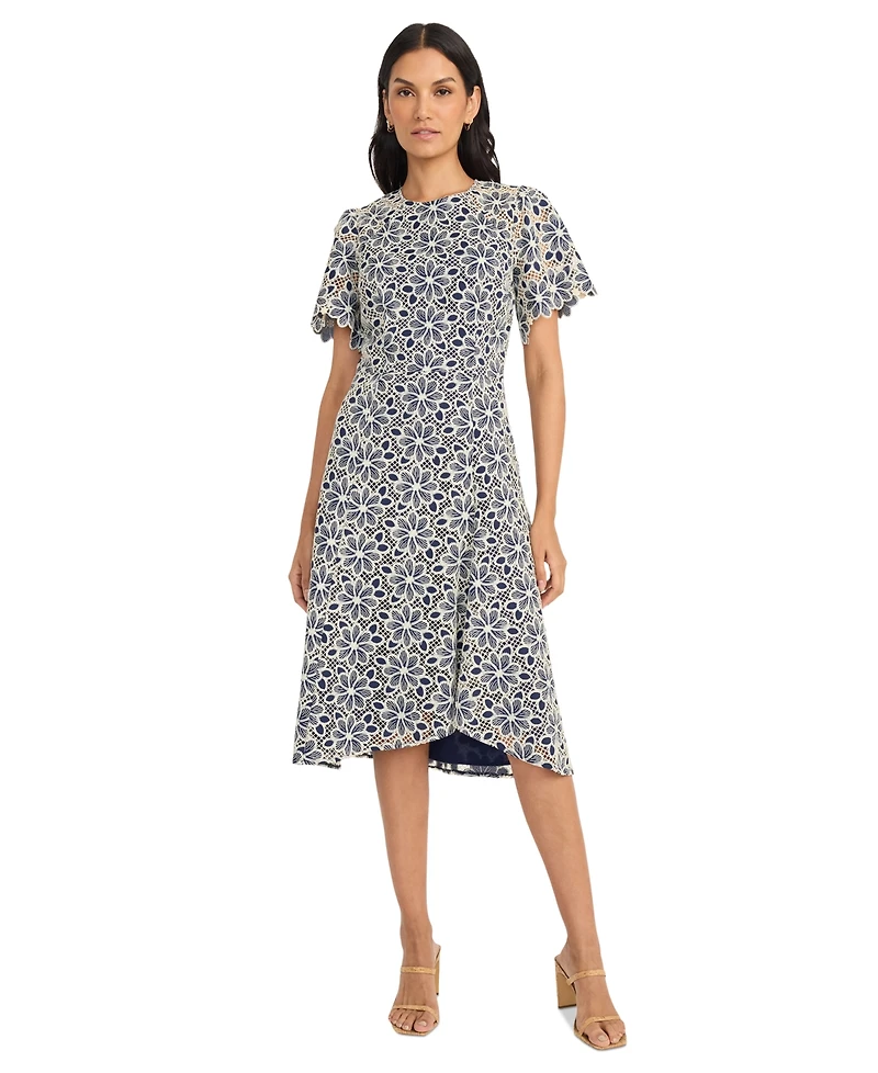 Maggy London Women's Floral-Lace Short-Sleeve Dress
