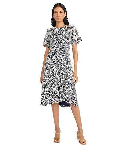 Maggy London Women's Floral-Lace Short-Sleeve Dress