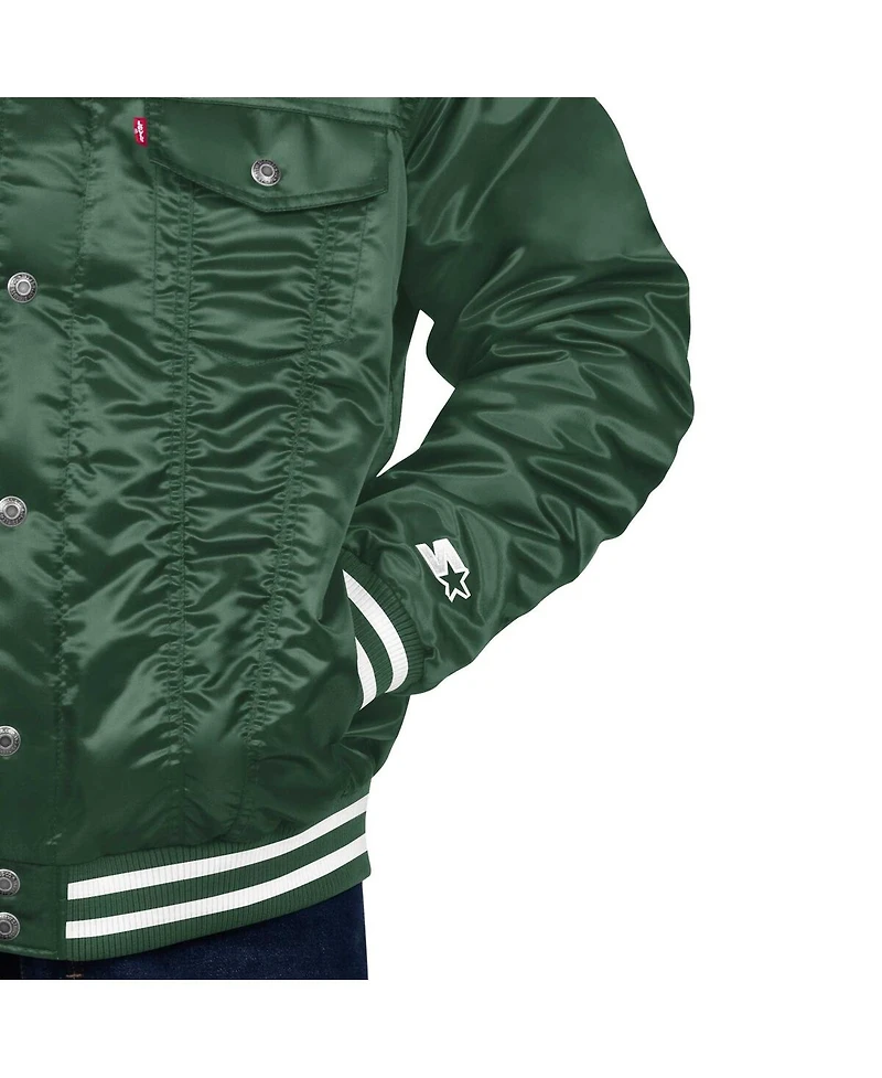 Starter x Levi's Men's Hunter Green Milwaukee Bucks Silver Label Trucker Satin Full-Snap Jacket