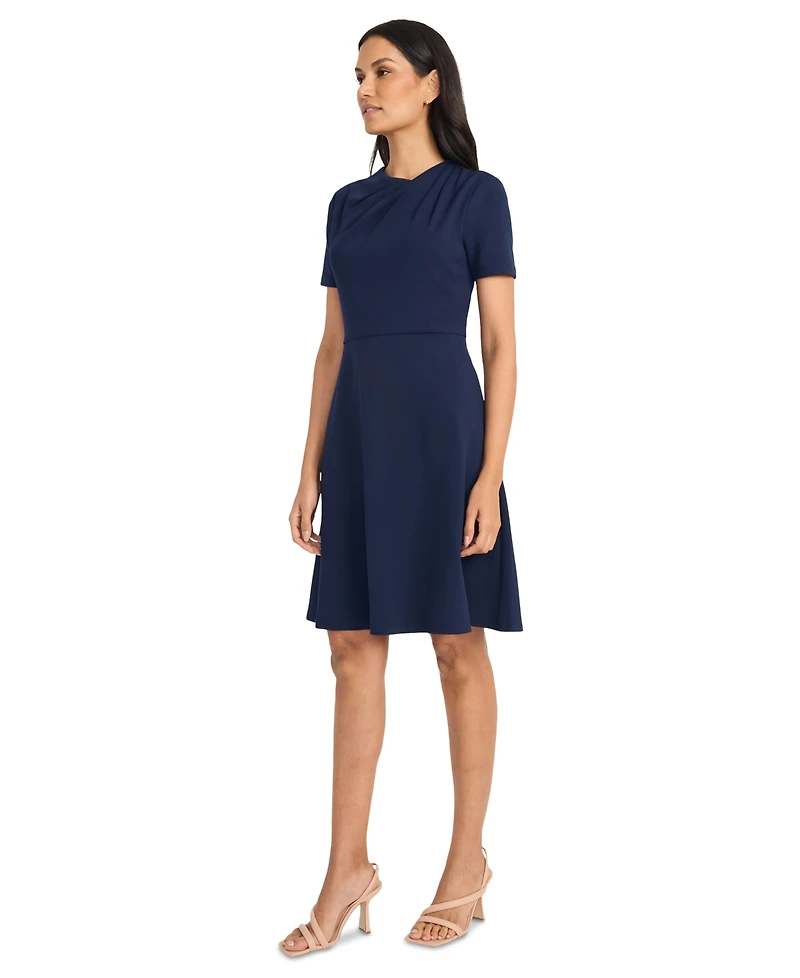 Maggy London Women's Solid Asymmetric-Neck Flared Dress