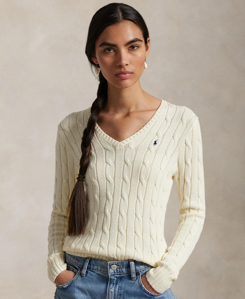 Polo Ralph Lauren Women's Cable-Knit Cotton V-Neck Sweater