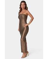 Bebe Women's Long Strapless Bandage Foil Dress
