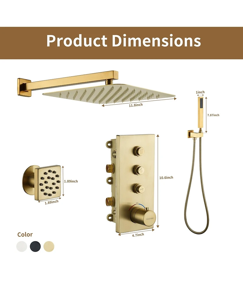 Luxury Rainfall Shower Head with Thermostatic Handle - Child-Safe & Adjustable Temperature Control