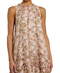 Mac Duggal Women's Sleeveless Floral Print Chiffon Micro Ruffle Gown