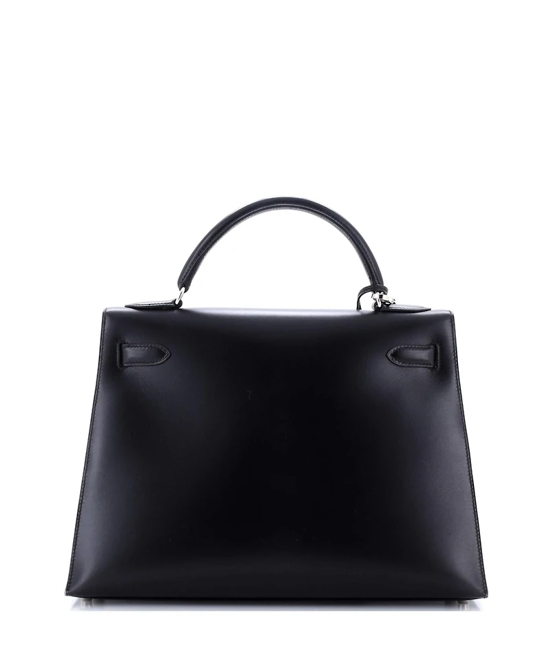 Pre-Owned Hermes Kelly 32 Handbag Black Box Calf with Palladium Hardware