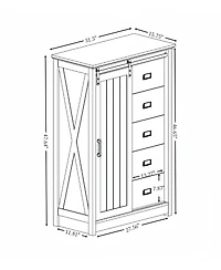 5 Drawers Dresser w/Sliding Barn Door, Farmhouse Modern Tall Chest of