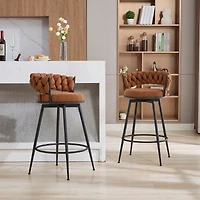 Dyhome 28 inch Bar Stools Set of 2, Modern Counter Height Bar Stools, 360° Swivel Suede Fabric Stool Chairs with Woven Back and Footrest