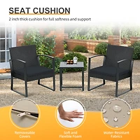 Aoodor 3-Piece Patio Furniture Set, Outdoor Rattan Wicker Chairs with Table, Sofa Set Including Cushions