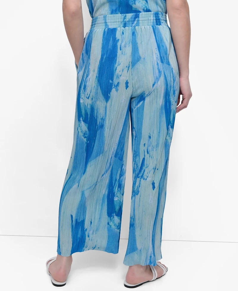 Dkny Women's Printed Pull-On Plisse Pants