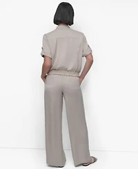 Dkny Womens Short Sleeve Zip Front Jacket High Rise Wide Leg Pants