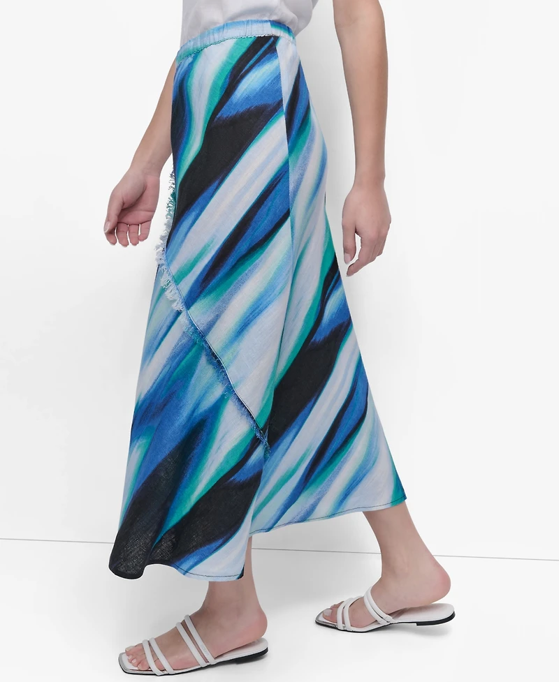 Dkny Women's Printed Fringe-Seam Midi Skirt