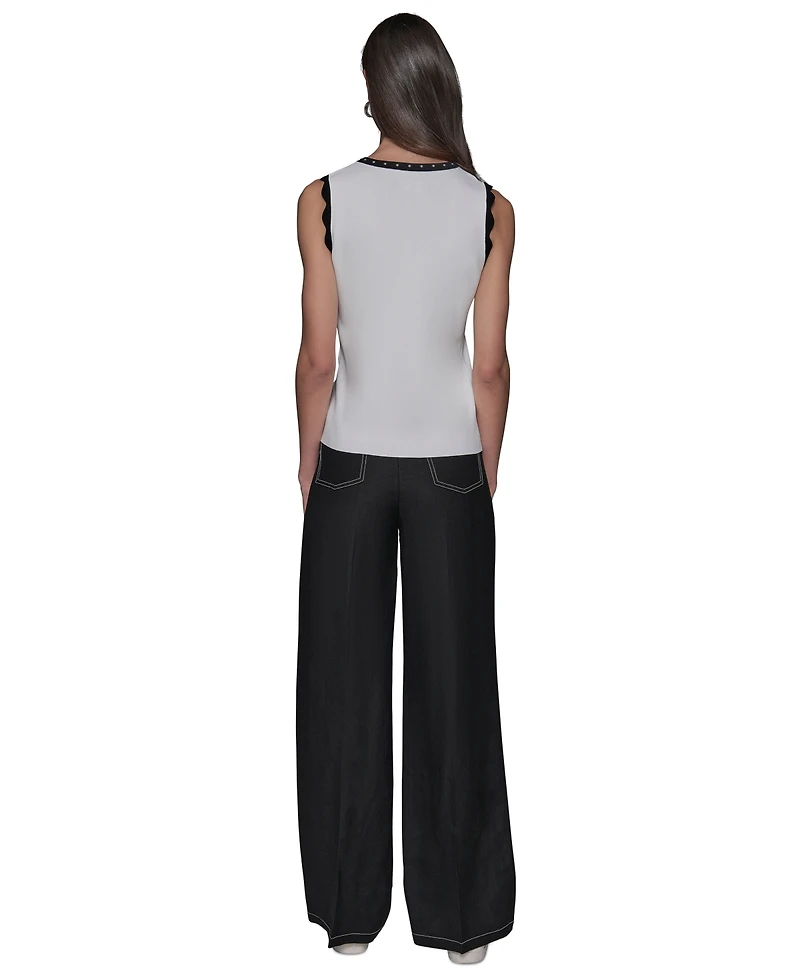Karl Lagerfeld Paris Women's Scallop-Edge Sleeveless Sweater