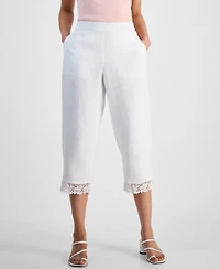 Charter Club Petite Lace-Trim Linen Cropped Pants, Exclusively at Macy's