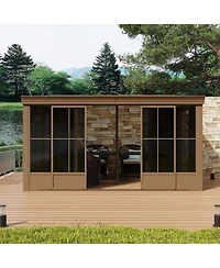 Mondawe 12x14FT Wall Mounted Sunroom，Lean-to Gazebo Sun Room for Deck Patio