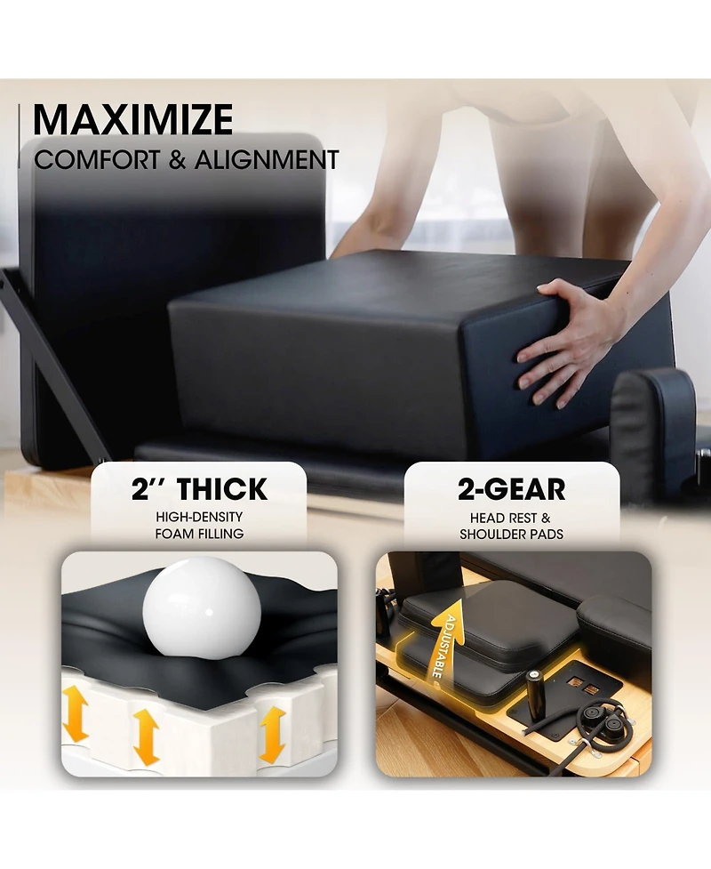 Mikolo Pilates Reformer, Foldable Reformer Pilates Machine for Home Use, with Dual Resistance- Springs and Cords, Pilates Equipment for Home Workouts