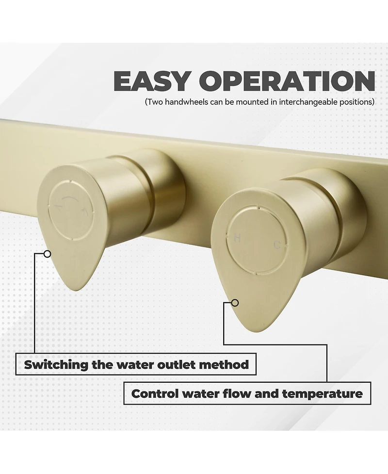Modern 2-Function Bathtub Faucet Shower Set with Hot/Cold Pressure Balance Valve, Waterfall & Handheld Shower, cUPC Certified, Brushed Gold