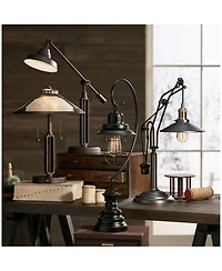 Franklin Iron Works Samuel Industrial Desk Lamp 20" High Rubbed Bronze with Usb Charging Port Natural Mica Shade for Bedroom Living Room Bedside