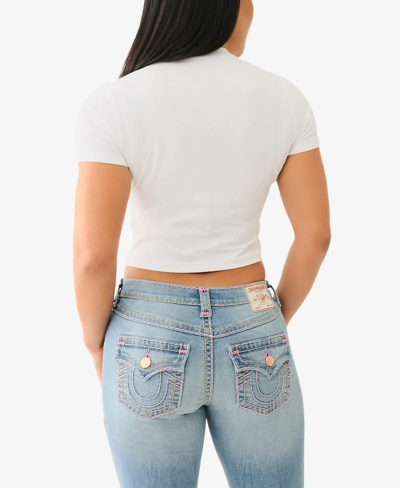 True Religion Women's Ss Crystal Wing Baby T-Shirt