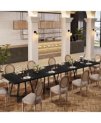 Tribesigns Square Dining Table Set of 6, 31.5" Industrial Dinner Table with Metal Base, Wood Kitchen Table for 10 People, Brown Bar Table