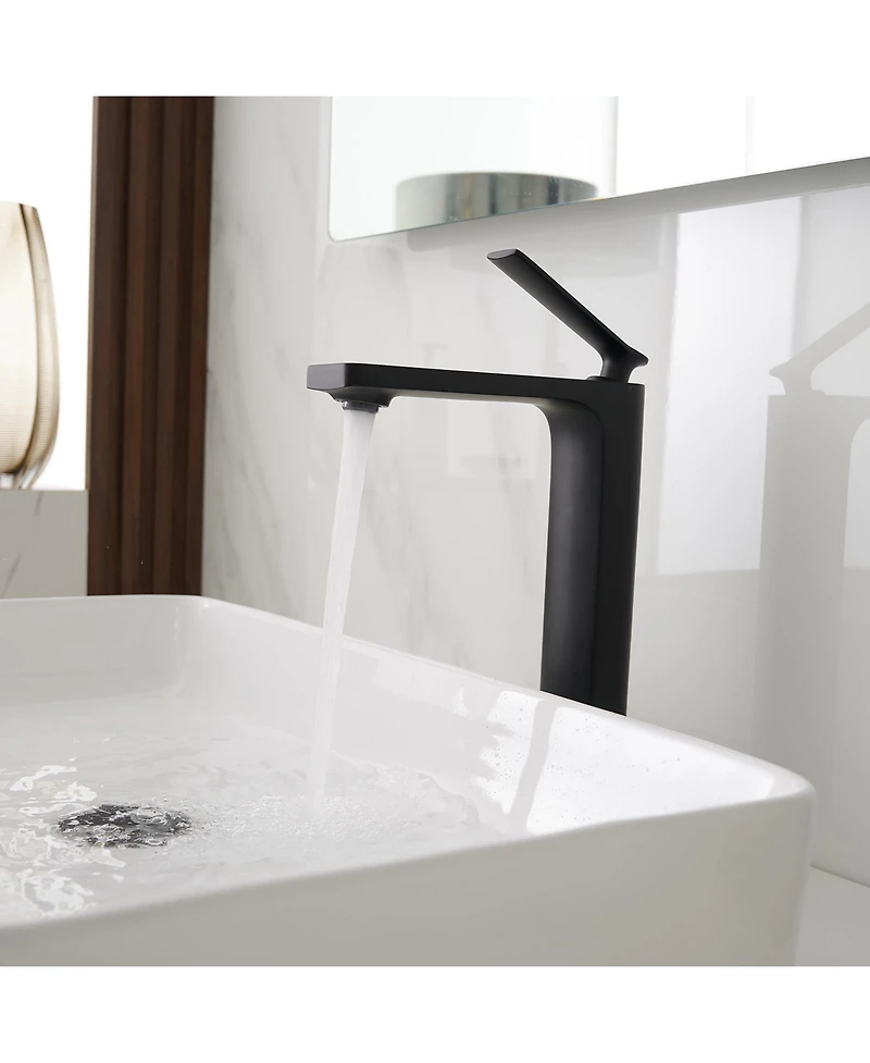 Single Hole Single Handle Bathroom Vessel Sink Faucet With Supply Hose in Matte Black