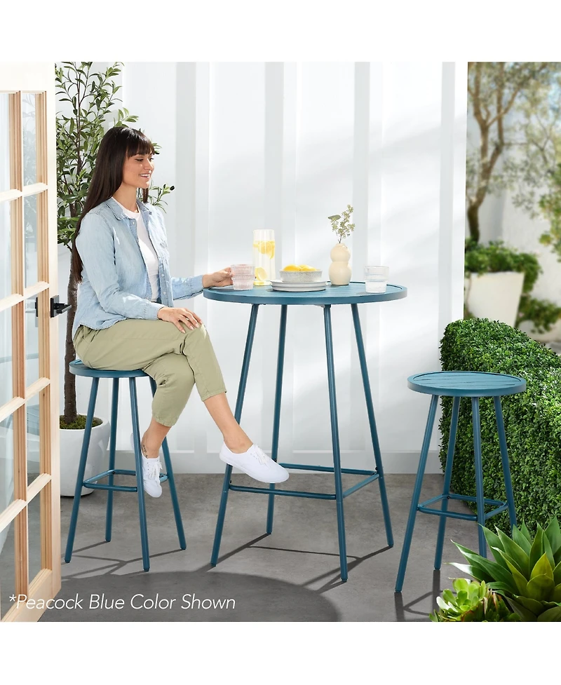Best Choice Products 3-Piece Steel Patio Bar Height Round Bistro Set w/ Backless Stools
