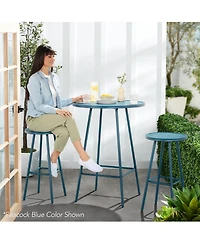 Best Choice Products 3-Piece Steel Patio Bar Height Round Bistro Set w/ Backless Stools