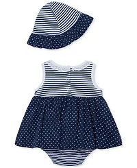 Little Me Baby Girls 2-Pc. Daisies Stripe Popover Dress & Hat Set