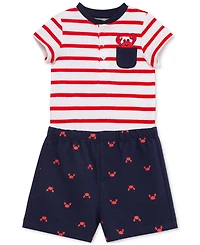 Little Me Baby Boys 2-Pc. Crab Stripe Bodysuit & Shorts Set