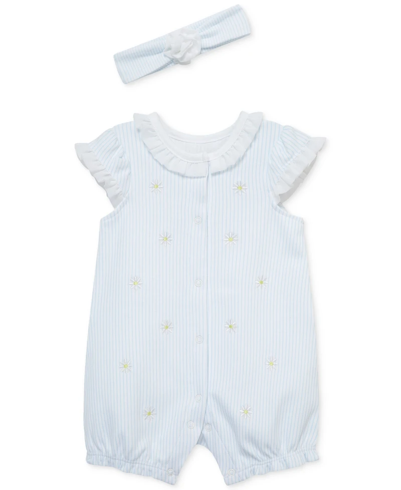 Little Me Baby Girls 2-Pc. Embroidered Cotton Romper & Headband Set
