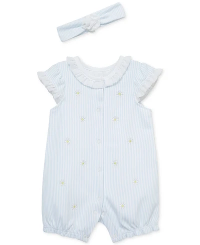 Little Me Baby Girls 2-Pc. Embroidered Cotton Romper & Headband Set
