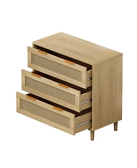 31.50"3-Drawers Rattan Storage Cabinet Rattan Drawer (Set of 2),for Bedroom,Living Room,Dining Room,Hallways,Oak