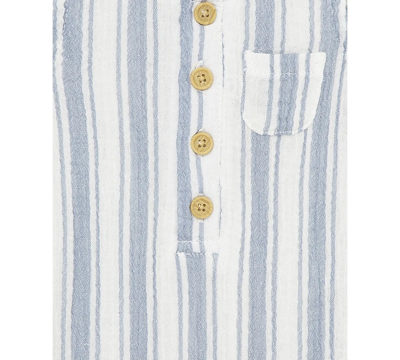 Little Me Baby Boys 2-Pc. Gauze Stripe Romper & Bucket Hat Set