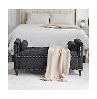 44.5'' Velvet Storage Bench, Tufted Upholstered Bedroom Ottoman for Entryway & Living Room-The Pop Home