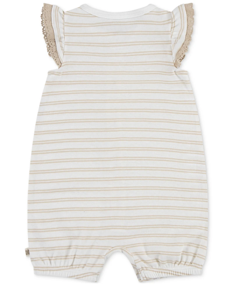Huggies Baby Girls Cotton Striped Ruffled-Sleeve Romper