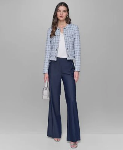 Karl Lagerfeld Paris Womens Tweed Open Front Jacket Sleeveless V Neck Top Wide Leg Sailor Pants